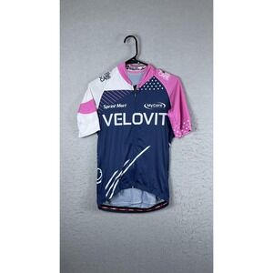 Jakroo Velovit MyCare Cycling Jersey Mens Small Blue Pink Full Zip Bike Shirt